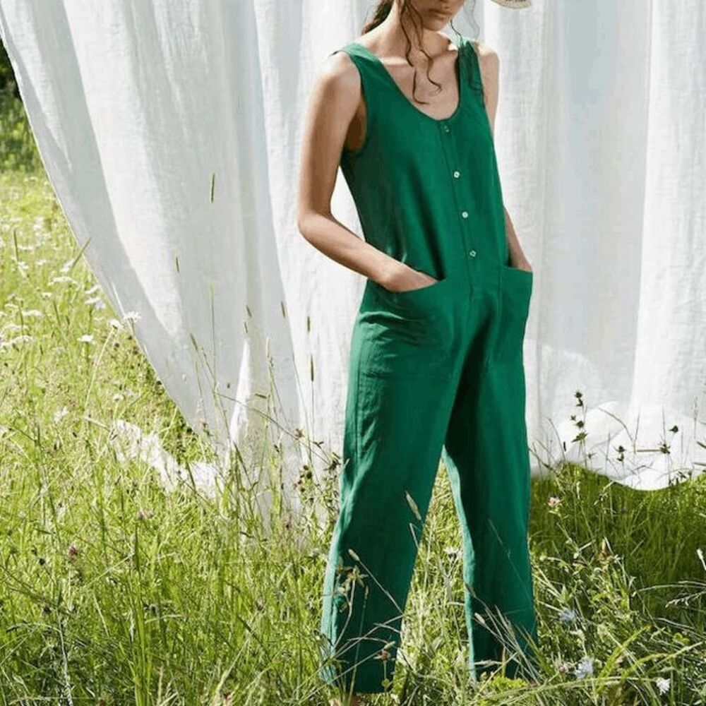 Eve Gravel Ivy Green Saint-Germain Sleeveless Jumpsuit Women's Size Medium